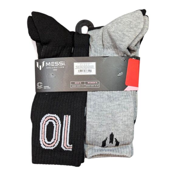 MESSI Collection Mens Cushioned Crew Socks Sz 6-12 Set of 6 Pink Bla Whi Gra - Picture 2 of 4